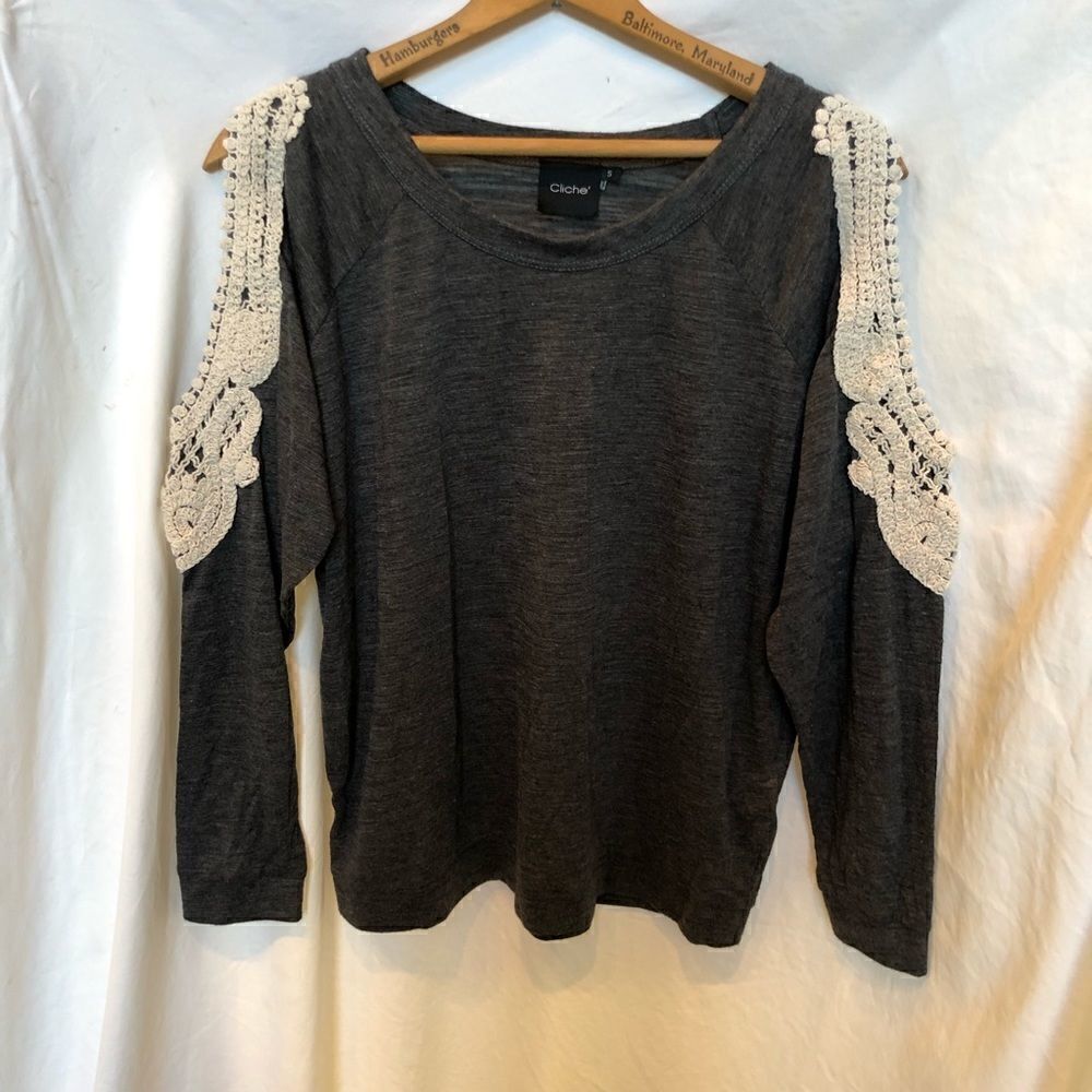 Cliche' Blouse Gray Small Long sleeve with bare shoulders